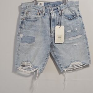 Levi's 412 Slim Shorts Light Blue Distressed Denim Shorts